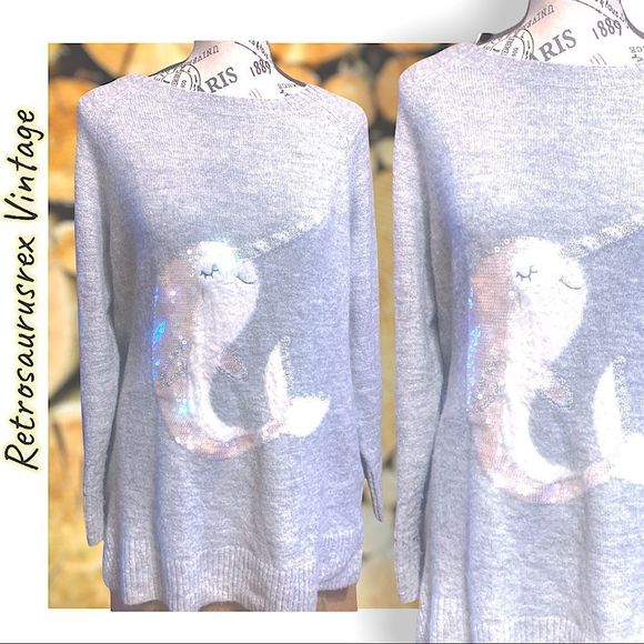 LC Lauren Conrad | Sweaters | Lc Lauren Conrad Metallic Sequin Narwhal Long Sleeve Oversized 
